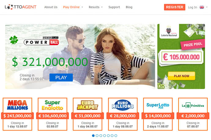Home page of the lottery service Lotto Agent